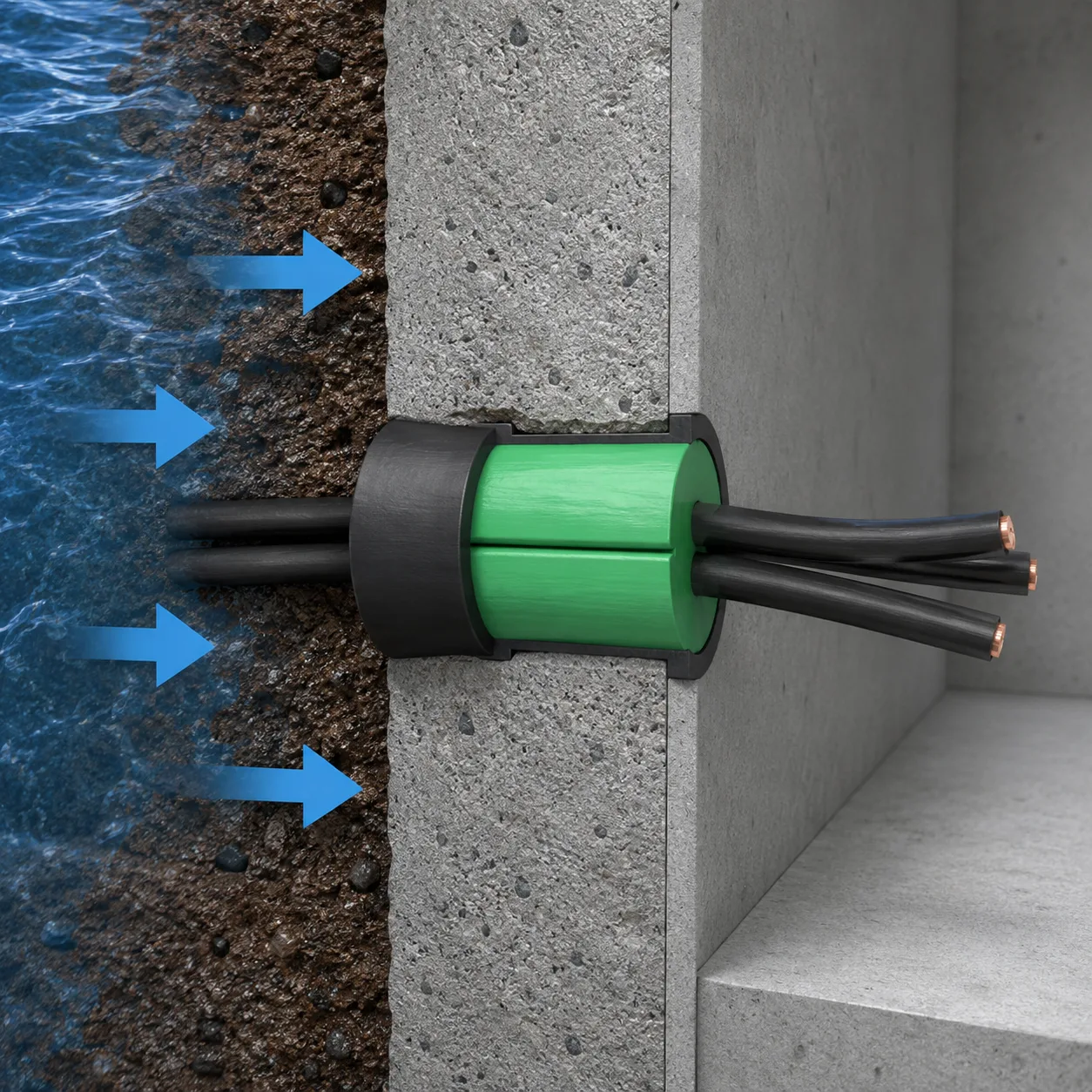 Foto: waterinsijpeling rond een leiding of kabel