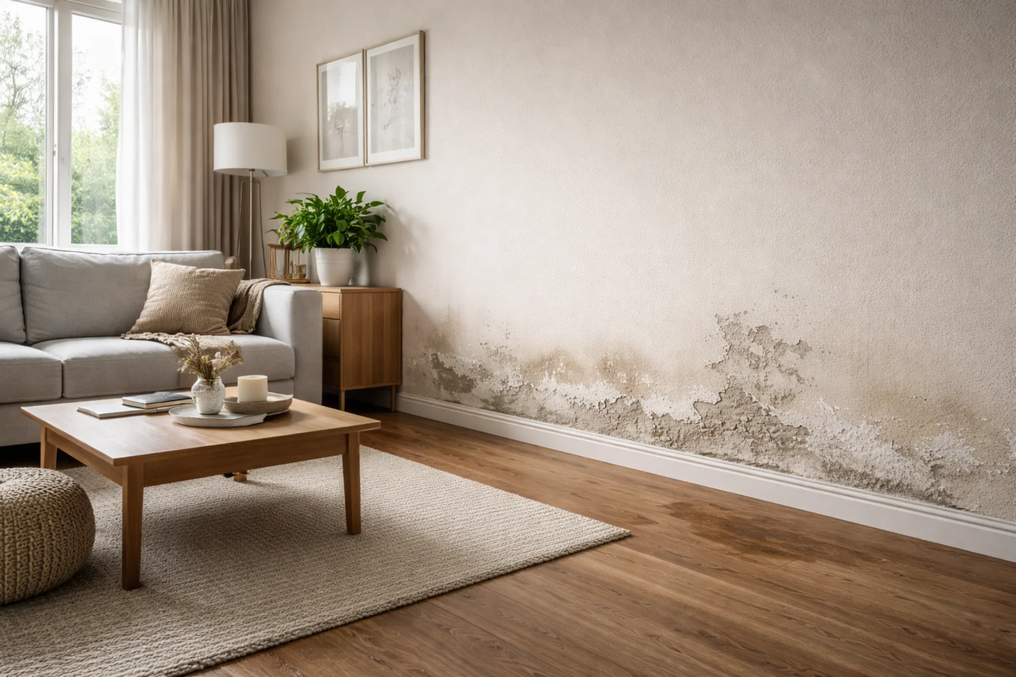 Vochtschade op een binnenmuur in een woning in Boutersem