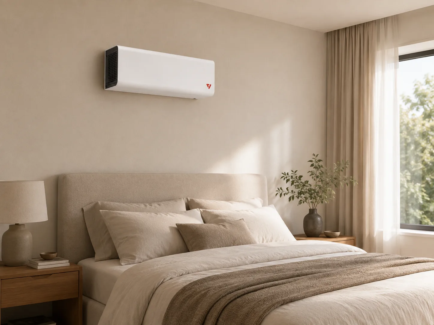 Luchtontvochtiger wandmodel in een slaapkamer