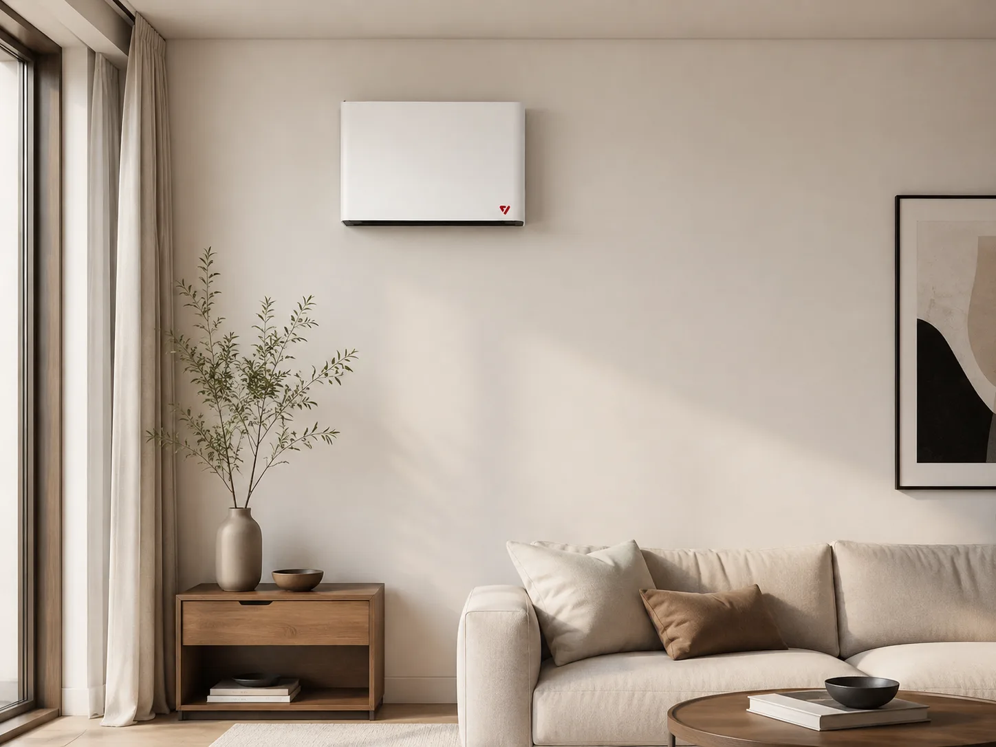 Vernast V35 wandontvochtiger gemonteerd in een moderne woonkamer