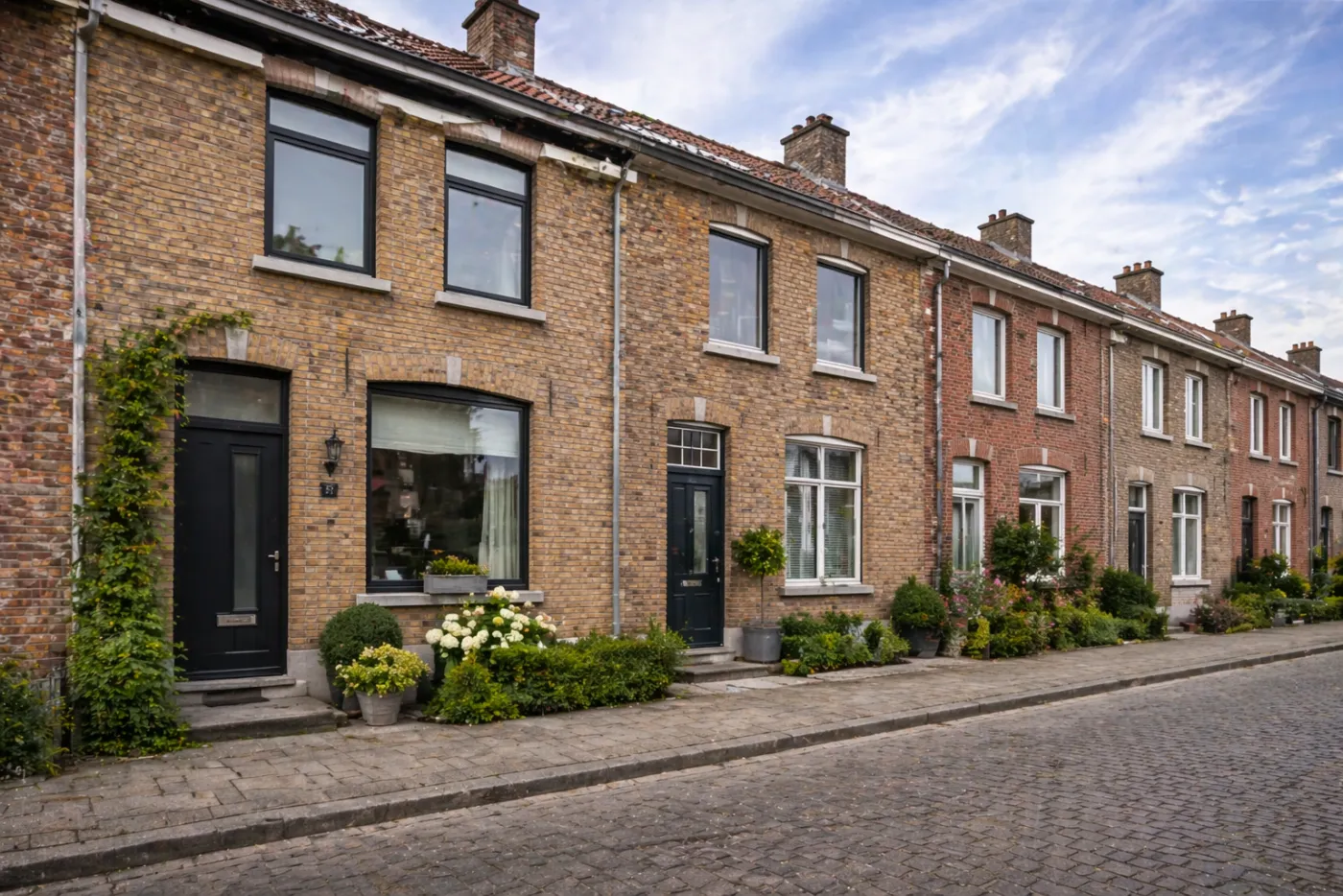 Rij woningen waar de grondwaterstand rond de fundering meespeelt