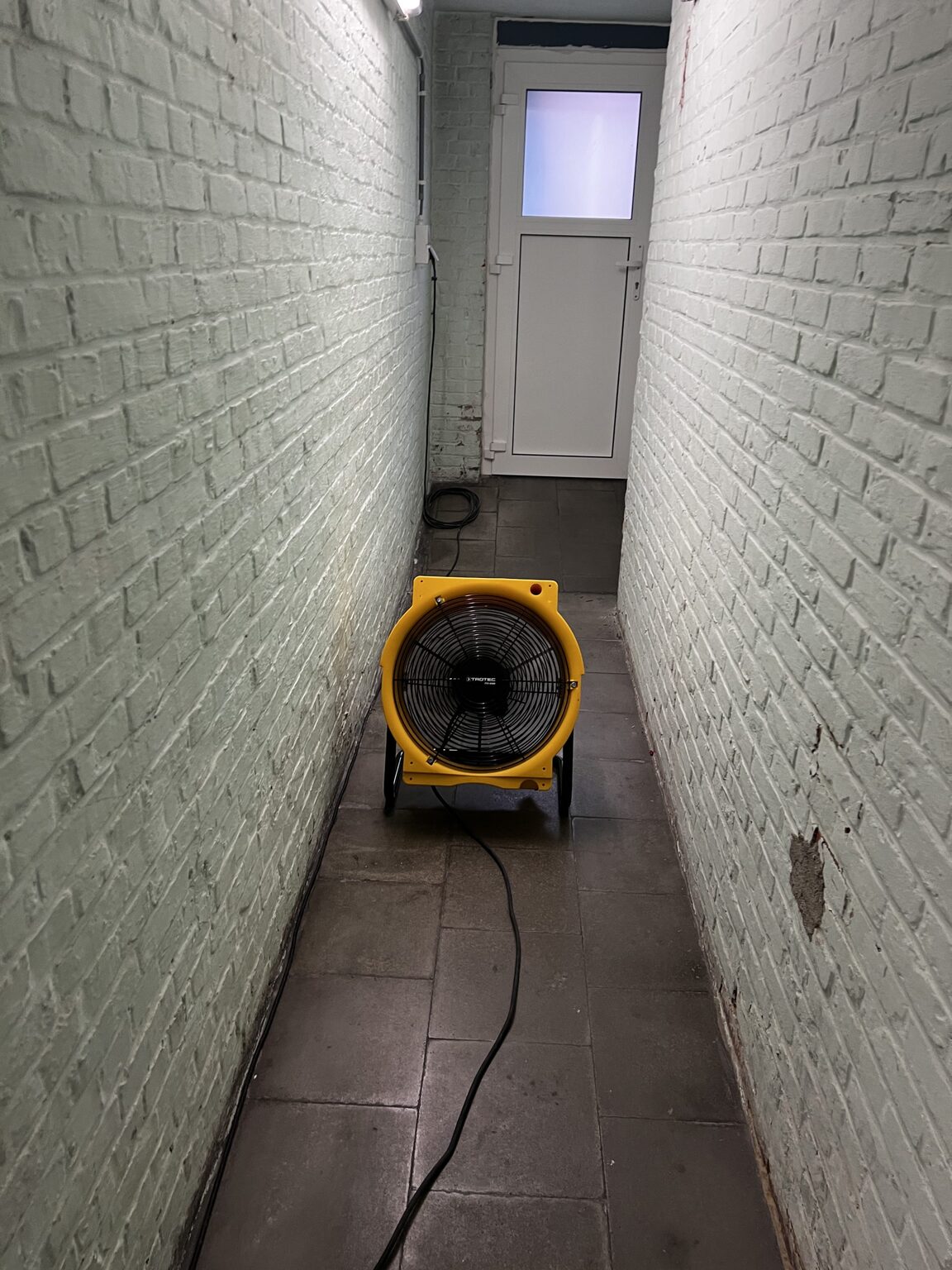 Vochtige kelder met beginnende schimmelvorming voor de behandeling